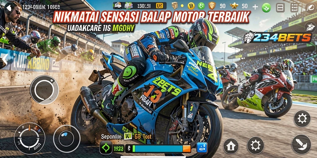 Gameplay menegangkan di 1234BETS dengan motor balap.
