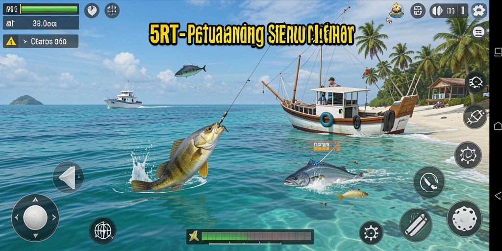 Screenshot gameplay 5RT menampilkan aksi memancing yang menegangkan.