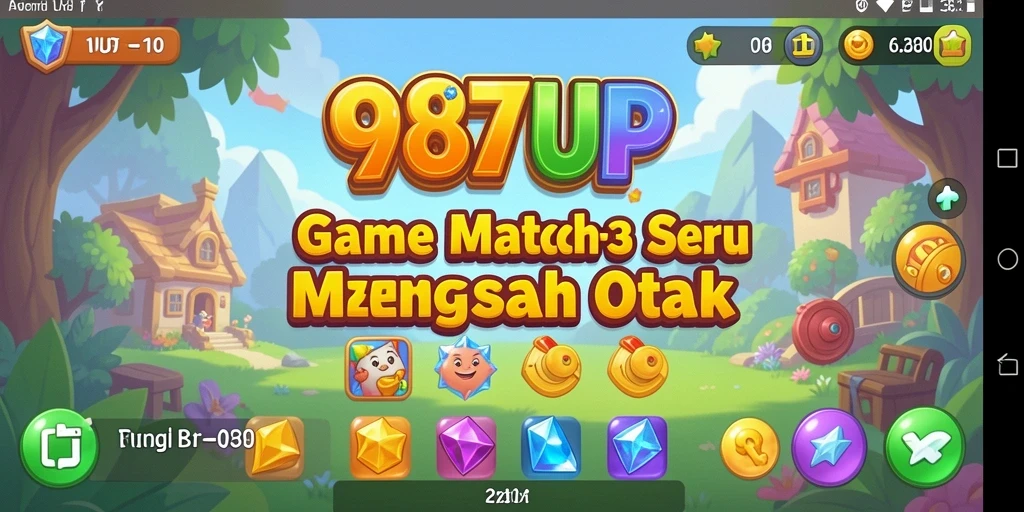 Tampilan gameplay seru di 987UP dengan kombinasi permata berwarna.