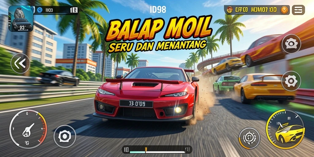 Screenshot ID098 menampilkan balapan mobil dengan grafis yang luar biasa.