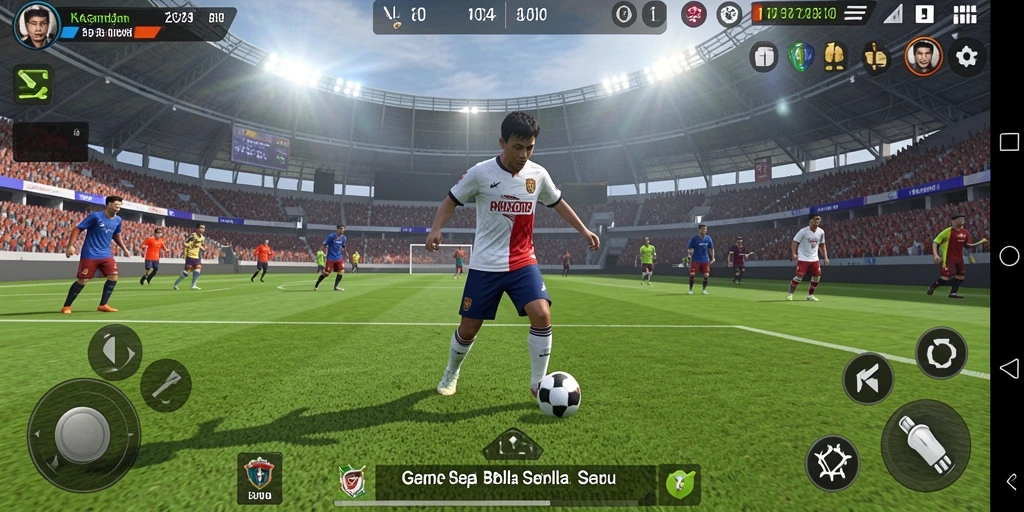 Screenshot gameplay KAGANDAN yang menunjukkan aksi di lapangan sepak bola.
