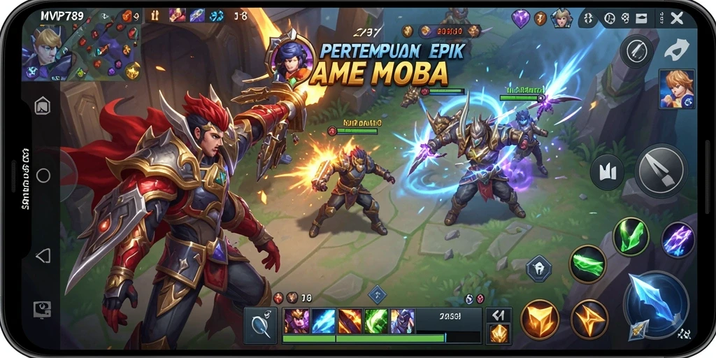 Tampilan pertempuran seru dalam <strong>MVP789</strong> dengan strategi MOBA yang mendebarkan.