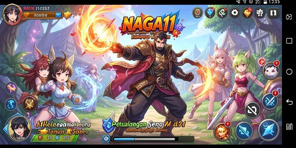 Tampilan gameplay NAGA11 dengan karakter anime yang menawan dan petualangan yang seru.
