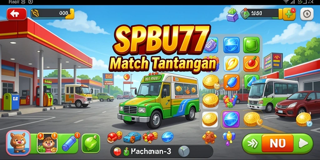 Tampilan gameplay menyenangkan dari SPBU77 dengan tantangan Match-3.