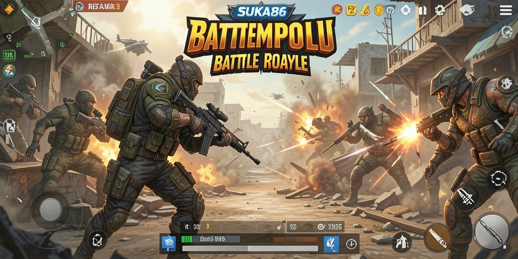 Tampilan gameplay intens di SUKA86 Battle Royale yang mendebarkan.