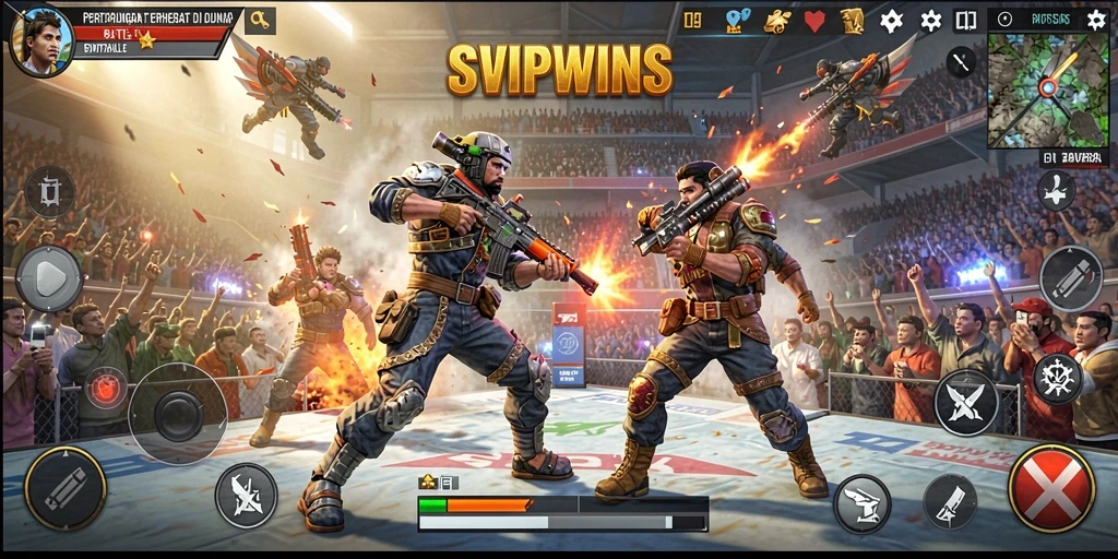 Screenshot gameplay memukau dari SVIPWINS dalam aksi Battle Royale.